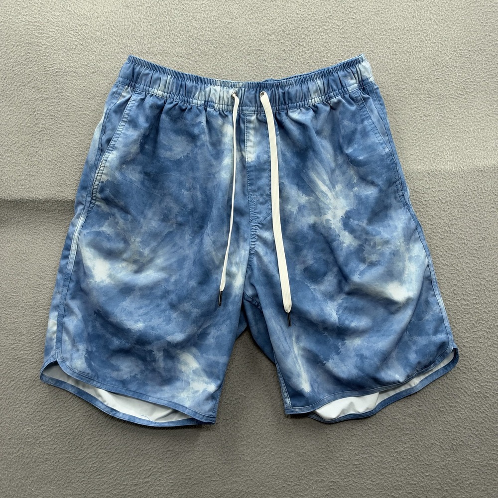 Fair Harbor Swim Shorts Mens Medium Blue Tie Dye Trunks Lined Stretch Quick Dry